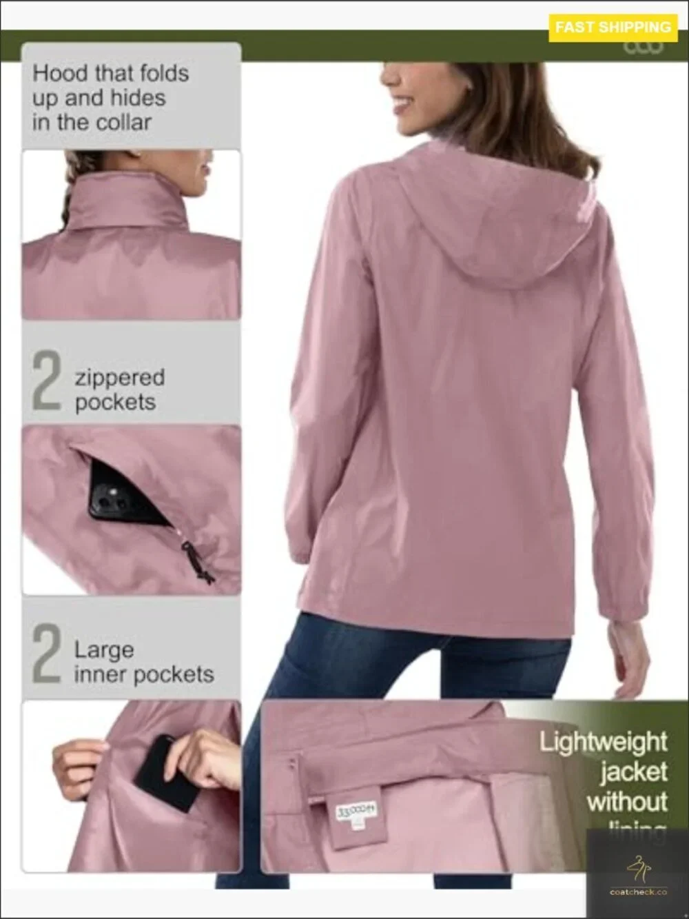 Lightweight Packable Raincoat Waterproof Hooded Windbreaker for Hiking Travel
